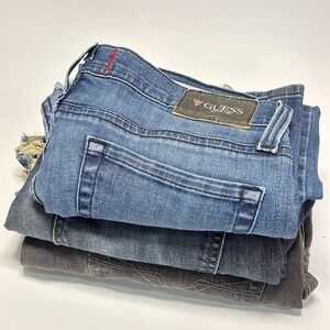 Men's Distressed Work Jeans Lot 3 Pairs Guess Express Destroyed Holes Crotch